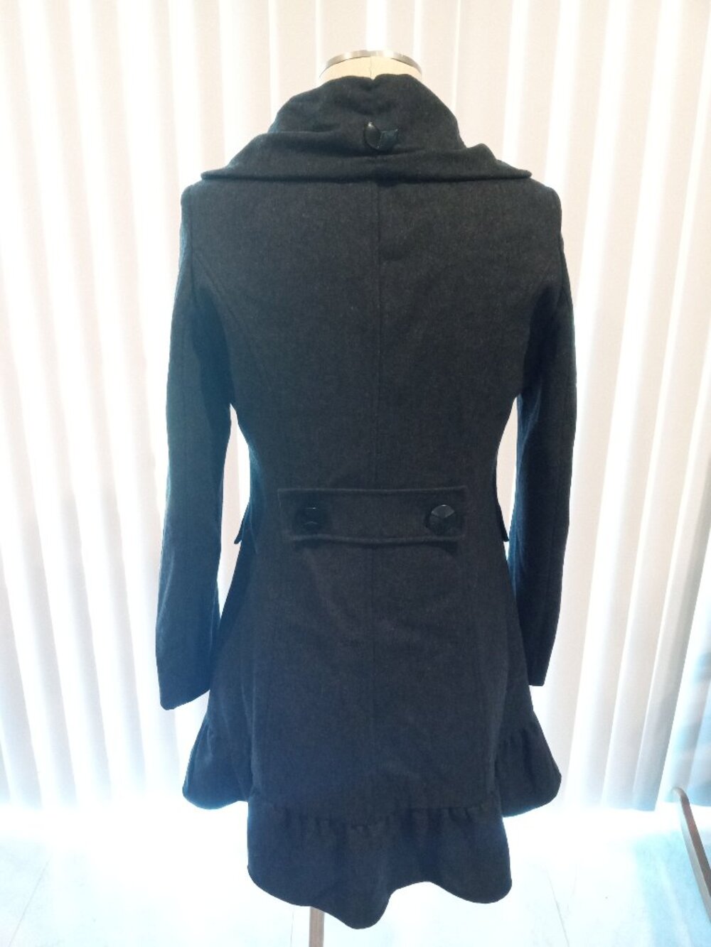 Betsey Johnson Charcoal Ruffle Wool Blend Coat - Picture 3 of 7